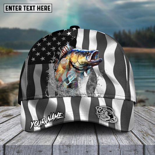 Maxcorners Fishing Hat Walleye Splash American Flag Personalized Name Cap (11 Breeds)