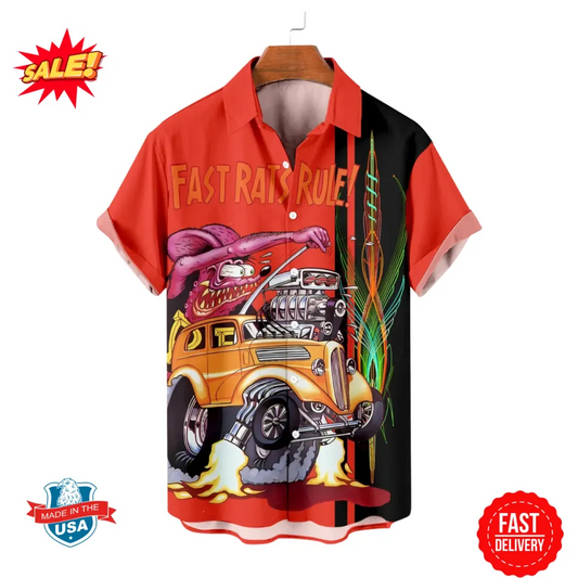 Maxcorners Classic Kustom Kulture Vintage Rat Fink Hawaiian Shirt