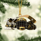 Maxcorners Personalized Hockey Skates Helmet And Stick Christmas Ornament For Hockey Lover