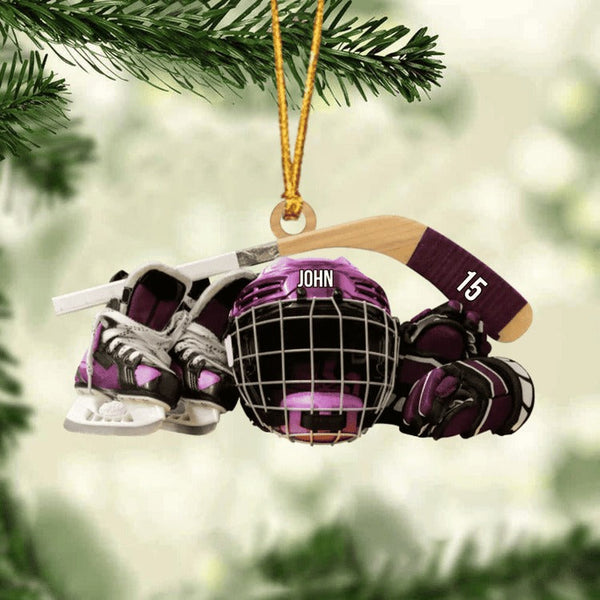 Maxcorners Personalized Hockey Skates Helmet And Stick Christmas Ornament For Hockey Lover