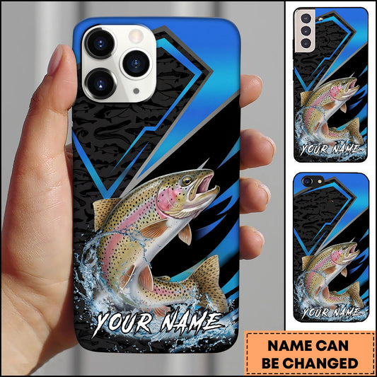 Maxcorners Trout Fishing Electric Blue Arrow Pattern Splash Personalized Name Phone Case