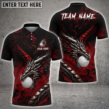 Maxcorners Black Dragon 3D Golf Personalized Name Polo