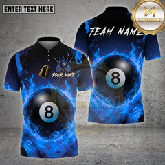 Maxcorners Billiards Shirt 8 Ball Fire Flames Multioptions Personalized Name, Team Name Unisex 3D Shirt (4 Colors)