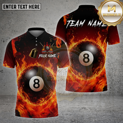 Maxcorners Billiards Shirt 8 Ball Fire Flames Multioptions Personalized Name, Team Name Unisex 3D Shirt (4 Colors)