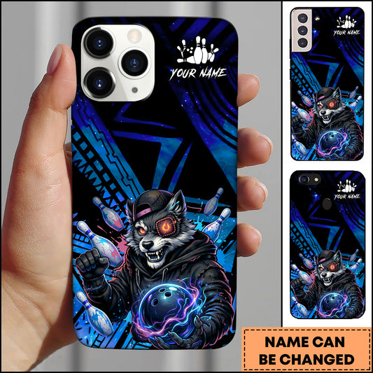 Maxcorners Street Wolf Bowling Neon Cyberpunk Style Multicolor Options Personalized Name 3D Phonecase