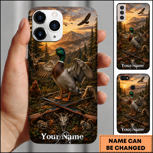 Maxcorners Hunting Wild Duck Golden Sunset Mountain Forest Customized Name Phone Case