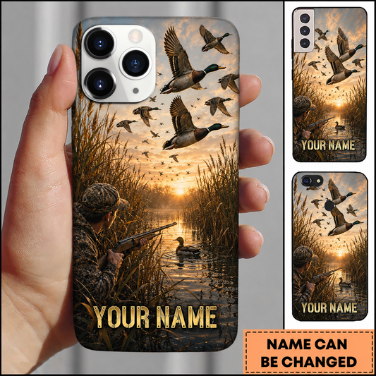 Maxcorners Hunting Flying Ducks Golden Sunset Marsh Hunter Customized Name Phone Case