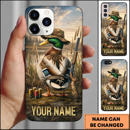 Maxcorners Hunting Mallard Duck Green Brown Camo Marshland Customized Name Phone Case