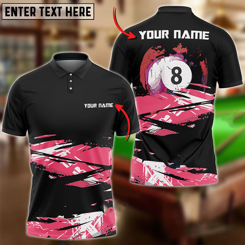 Maxcorners Billiards 8 Ball Black and Pink Customized Name, Team Name Unisex Shirt