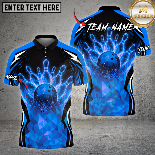 Maxcorners Bowling Shirt Fire Strike Ball Explosion Pins Power Graphic Multicolor Options Personalized Name, Team Name 3D Shirt (4 Colors)