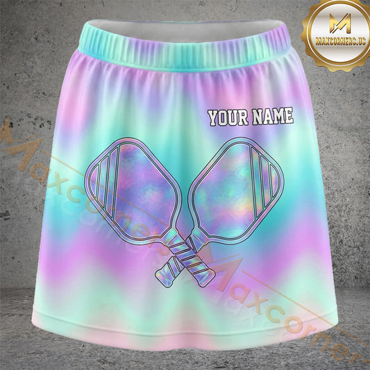 Maxcorners Pickleball Pastel Tie Dye Crossed Paddles Personalized 3D Skort, Skirts With Shorts