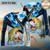 Maxcorners Fishing Blue Scale Splash Personalized Name, Team Name 3D Long Sleeve Shirt ( 12 Fish Species)