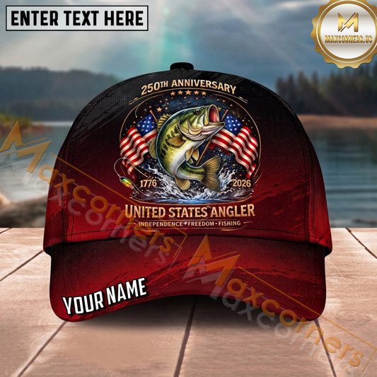 Maxcorners Fishing Patriotic United States Angler Personalized Name 3D Cap (12 Fish Species)