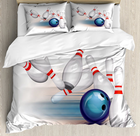 Maxcorners White Bowling Ball And Pins 3D Bedding Set