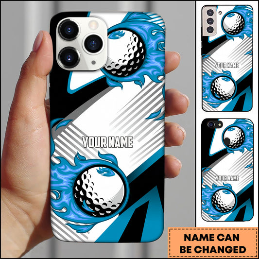 Maxcorners Golf Geometric Diagonal Lines Flaming Golf Ball Blue Personalized Phone Case