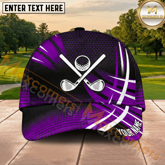 Maxcorners Golf Purple Crossed Clubs Personalized Cap