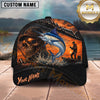Maxcorners Fishing Epic Sunset Fishing Skull with Dramatic Angler and Boat Scene Personalized Name 3D Cap (13 Fish Species)