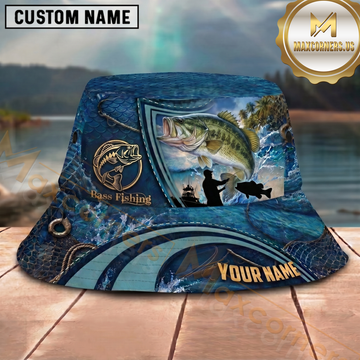 Maxcorners Fishing Blue Scale Ocean Angler Personalized 3D Bucket Hat (12 Fish Species)