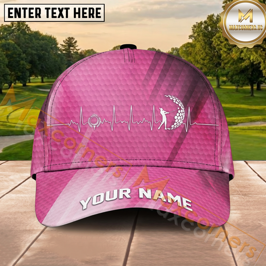 Maxcorners Golf Pink Heartbeat EKG Personalized Cap