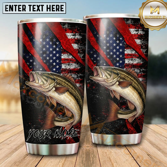 Maxcorners Fishing Tumbler Black Red Patriotic Slash Design Personalized Name Tumbler (13 Species)