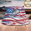 Maxcorners Fishing Watercolor American Flag Splash Personalized 3D Bucket Hat (13 Fish Species)