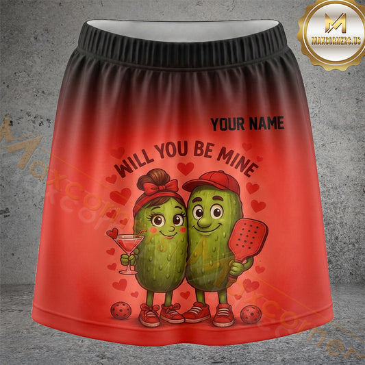 Maxcorners Pickleball Valentine Pickle Couple Personalized 3D Skort, Skirts With Shorts