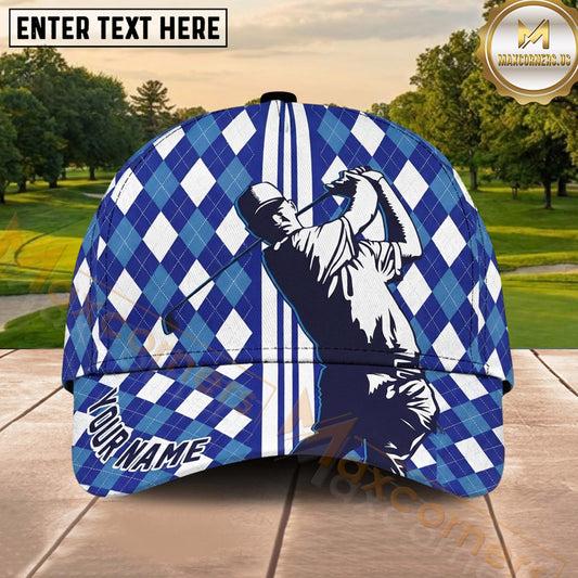 Maxcorners Golf Argyle Pattern Golfer Silhouette Personalized Name 3D Classic Cap