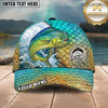 Maxcorners Fishing Olive Scale Wave Splash Circle Logo Personalized Name 3D Cap (12 Fish Species)