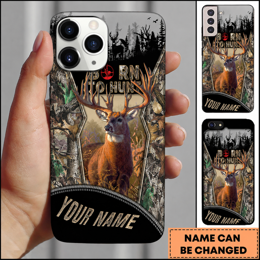 Maxcorners Hunting Deer Born to Hunt Woodland Camo Customized Name Phone Case