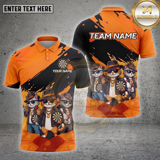 Maxcorners Darts Shirt Gangster Cat Crew Multiple Options Personalized Name, Team Name 3D Shirt