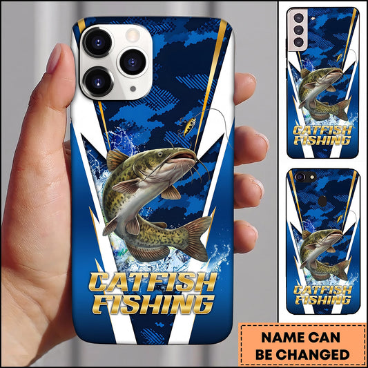 Maxcorners Blue Camo Lightning Water Splash Personalized Name Phone Case (13 Fish Species)