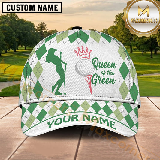 Maxcorners Golf Green Argyle Queen Of The Green Personalized Cap