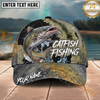 Maxcorners Fishing Dark Olive Scale Compass Splash Personalized Name 3D Cap (12 Fish Species)