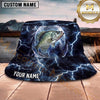 Maxcorners Fishing Blue Lightning Fishing Scene with Dramatic Storm Personalized Name 3D Bucket Hat (13 Fish Species)