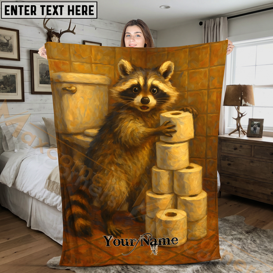 Maxcorners Cute Raccoon with Toilet Paper Roll Stack Personalized 3D Blanket