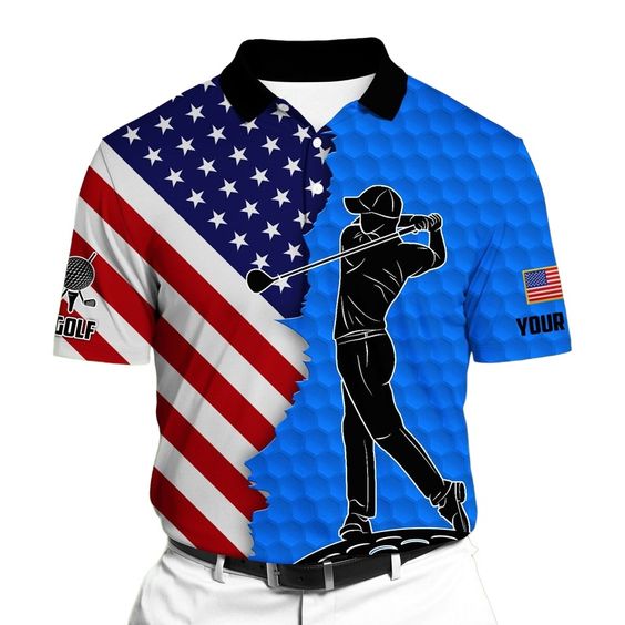 Maxcorner Customized Name The Coolest US Flag Golf Player 3D Polo Shirt