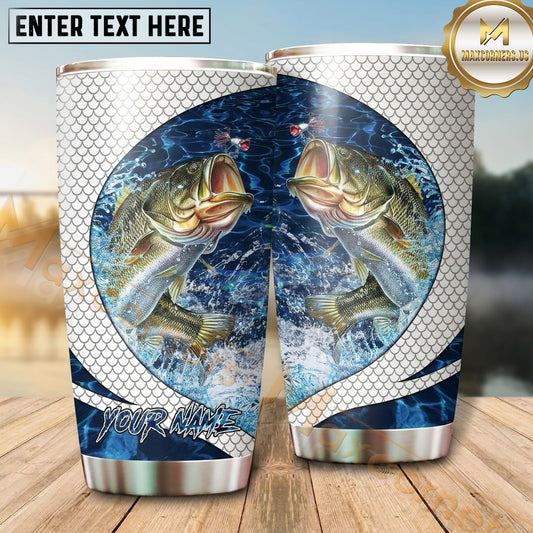 Maxcorners Fishing Tumbler White Blue Circular Water Ring Design Personalized Name Tumbler (13 Species)