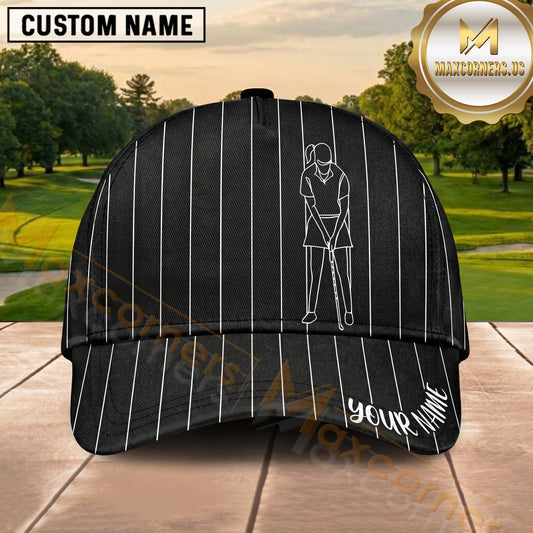 Maxcorners Golf Black Pinstripe Personalized Cap