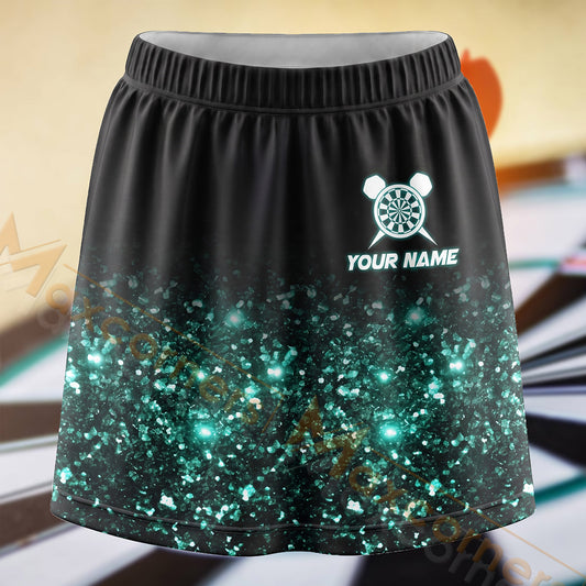 Maxcorners Darts Turquoise Glitter Fade Dartboard Personalized 3D Skort, Skirts With Shorts