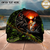 Maxcorners Fishing Reaper Sunset Green Honeycomb Personalized Name 3D Cap (12 Fish Species)