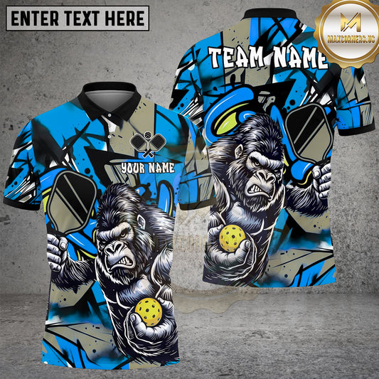 Maxcorners Pickleball Polo Powerful Gorilla Street Art Multiple Options Personalized Name, Team Name 3D Shirt