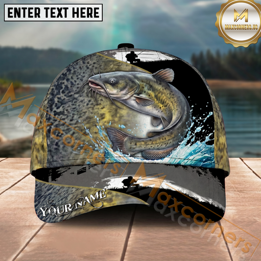 Maxcorners Fishing Green Scale Angler Splash Personalized Name 3D Cap (12 Fish Species)