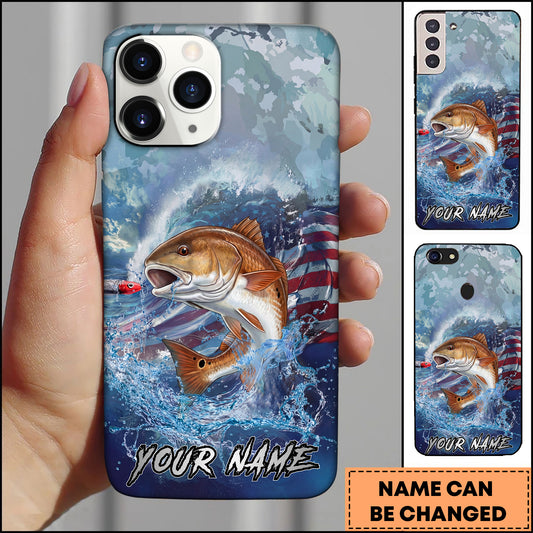Maxcorners Redfish Fishing Ocean Wave Patriotic Camouflage Personalized Name Phone Case