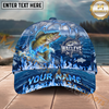 Maxcorners Fishing Blue Flame Ocean Multiple Options Personalized Name 3D Cap (11 Fish Species)