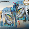 Maxcorners Fishing Blue Camo Water Splash Personalized Name, Team Name 3D Long Sleeve Shirt ( 12 Fish Species)
