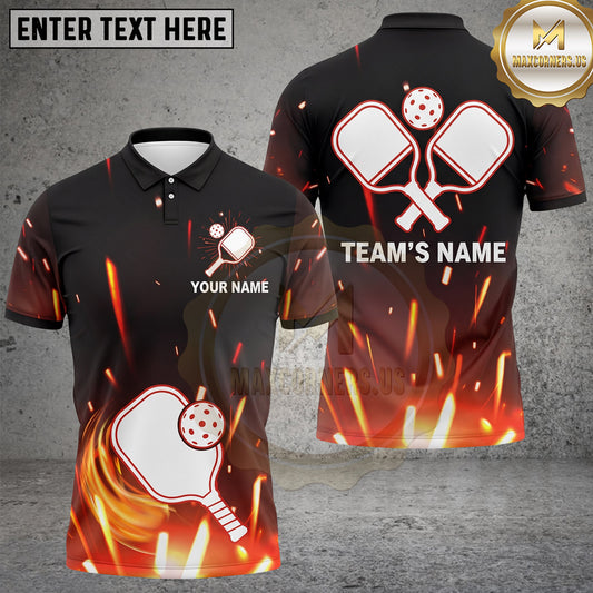 Maxcorners Pickleball Polo Spark Burst Paddle Emblem Multiple Options Personalized Name, Team Name 3D Shirt