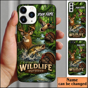 Maxcorners Hunting Wildlife Animals Vibrant Green Woodland Customized Name Phone Case