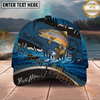 Maxcorners Fishing Heartbeat Boat Scene Multiple Options Personalized Name 3D Cap (12 Fish Species)