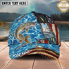 Maxcorners Fishing Ripped American Flag Boat Lure Personalized Name 3D Cap (12 Fish Species)