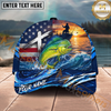 Maxcorners Fishing American Flag Sunset Wave Personalized Name 3D Cap (12 Fish Species)